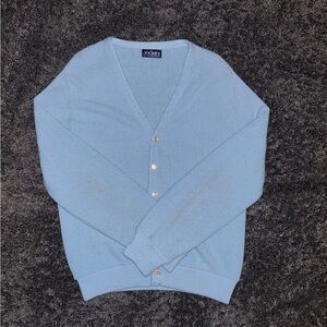 Vintage Jockey Trophy Cardigan Button Sweater Mens Large Sky Blue 23x25